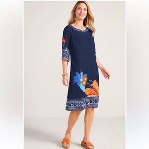 Soft Surroundings Shift Dress Black Orange Hibiscus Floral Sheer Size XL Petite